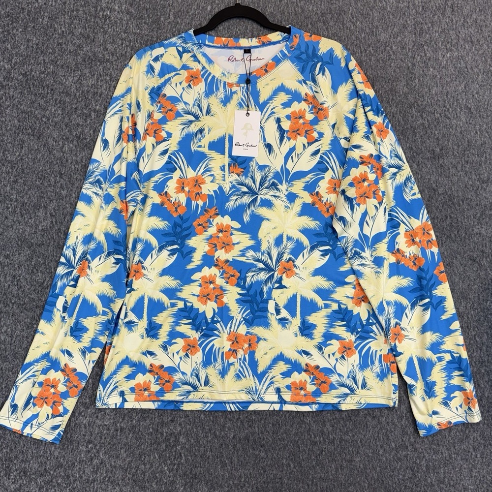 NWT Robert Graham UPF 50+ Performance Sun Shirt XL Tropical Forest Azure Blue